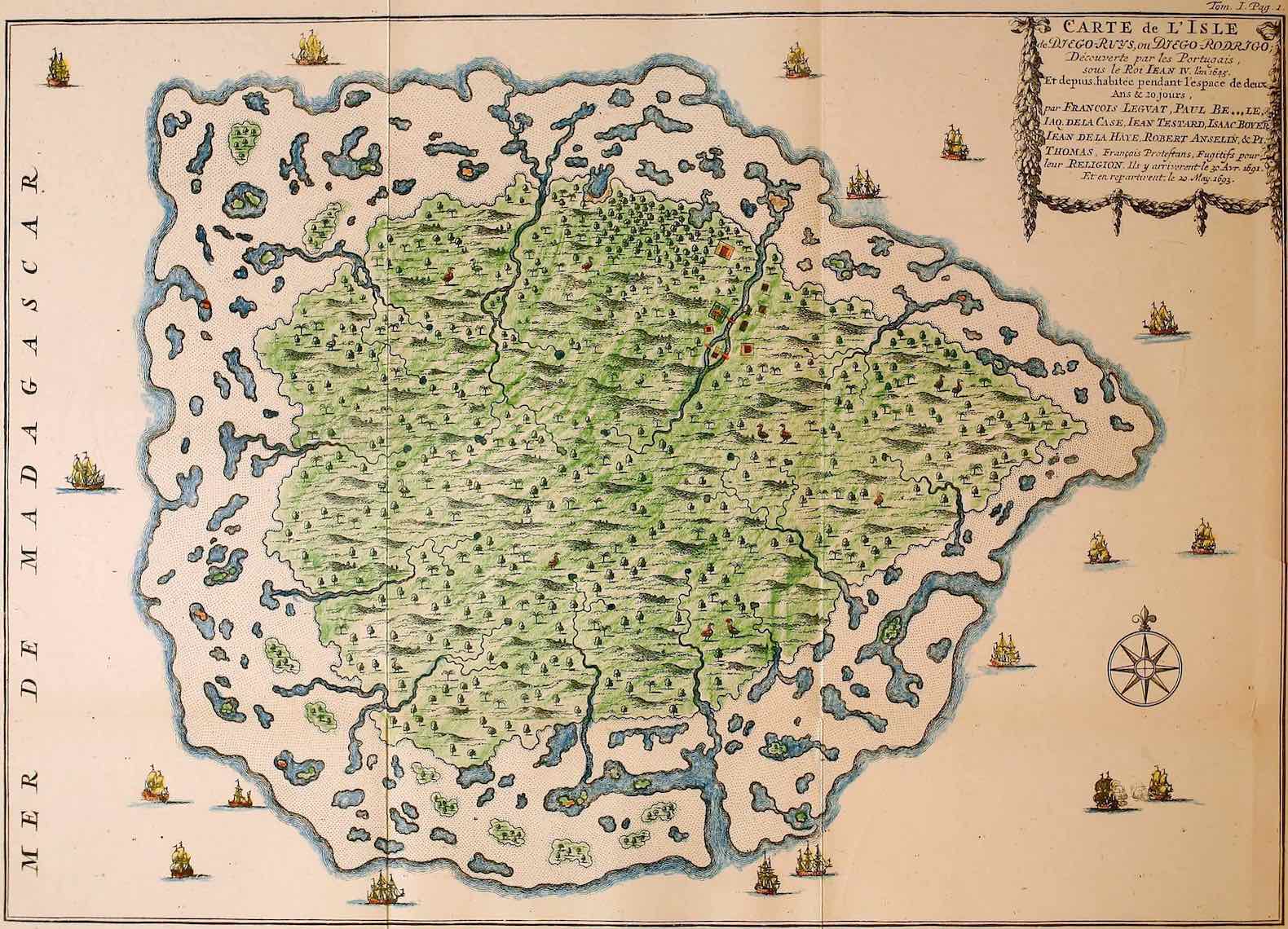 François Leguat's map of Rodrigues Island